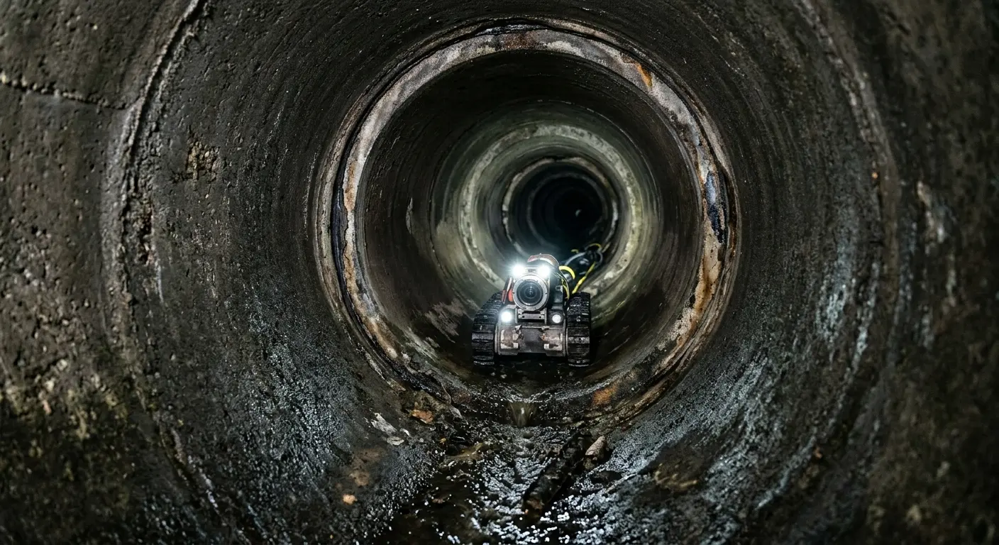 Robotic sewer camera inspecting pipe interior for Sewer Line Cleaning in Auburn